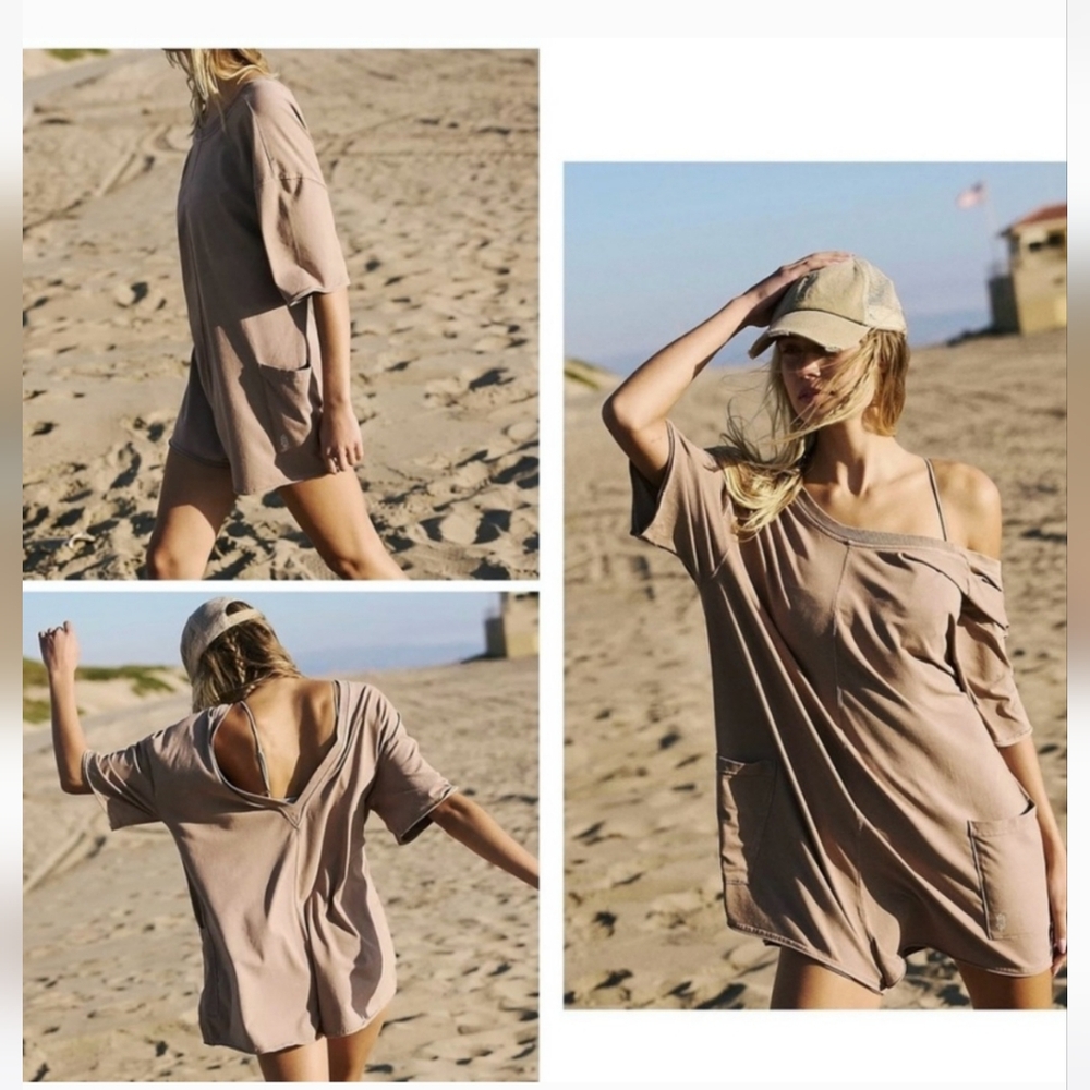NWOT FREE PEOPLE HOT SHOT TEE ROMPER MOCHA LATTE XS